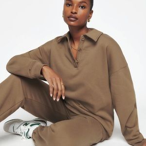 NWT Reformation Vintage Oversized Polo Sweatshirt in Teak - S